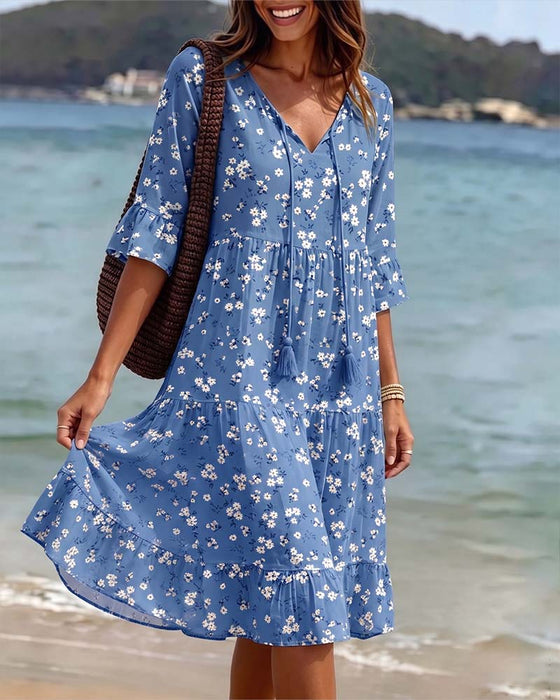 Kleid Blumig V-Ausschnitt Spaghettiträger