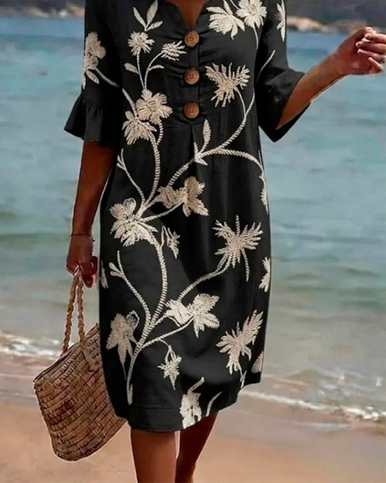 Kleid Petite V-Ausschnitt Rüsche 3/4-Arm
