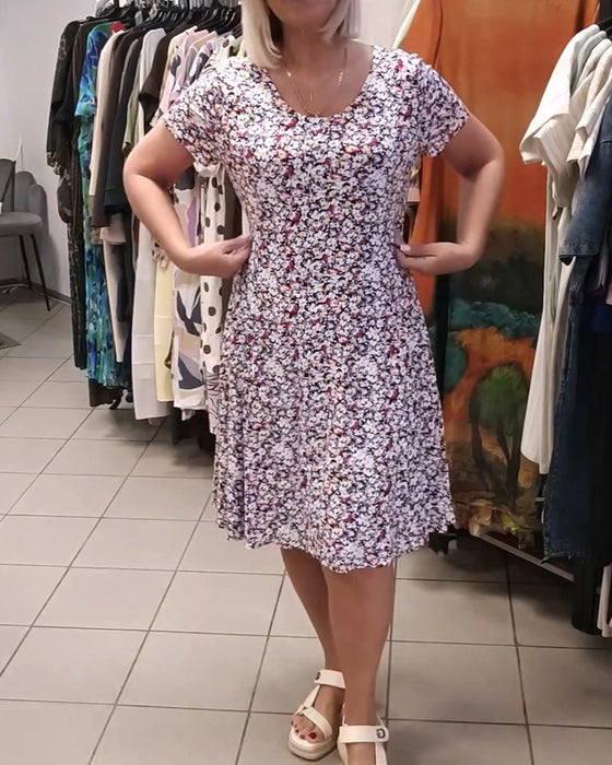 kleid runder hals blumenmuster kurzer ärmel