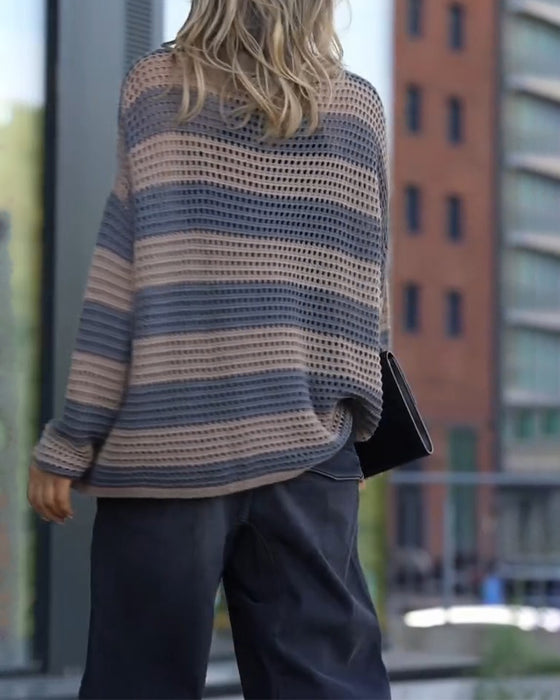 Pullover Streifen Ausschnitt Gestrickt