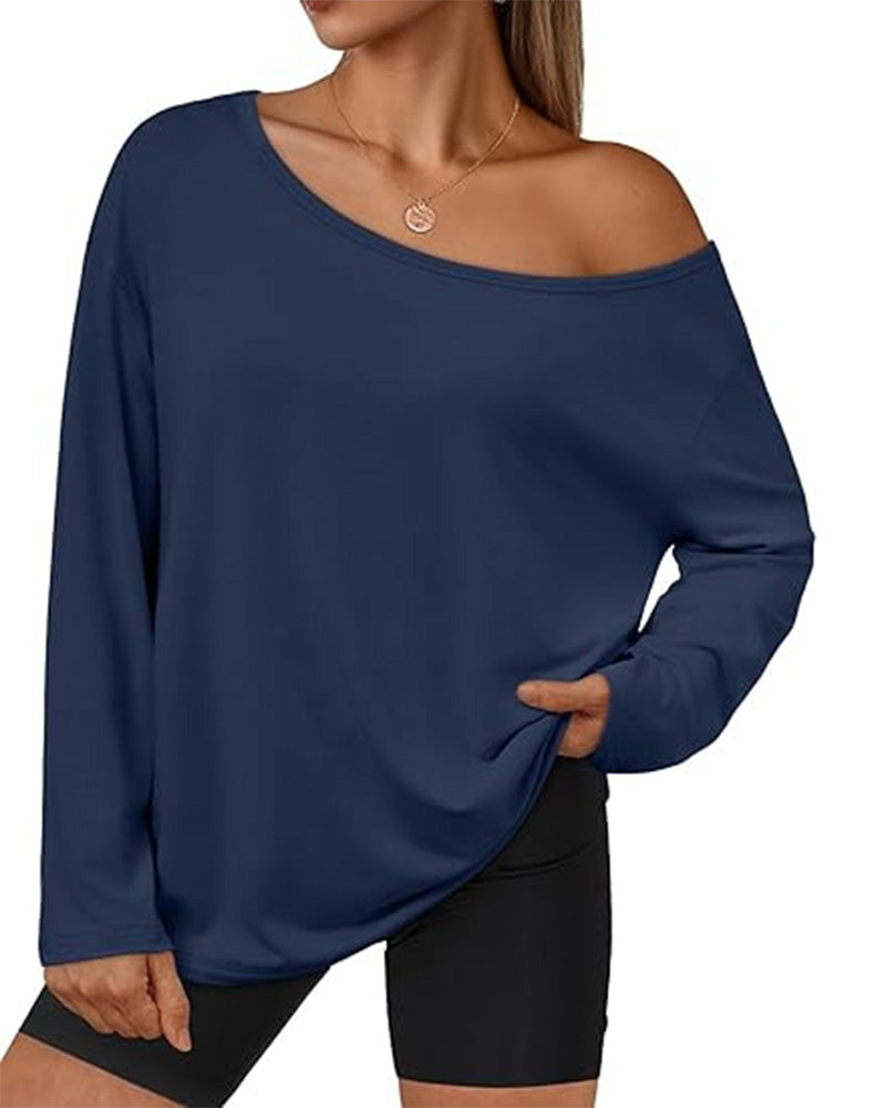 T-Shirt Ein-Schulter Uni Langarm