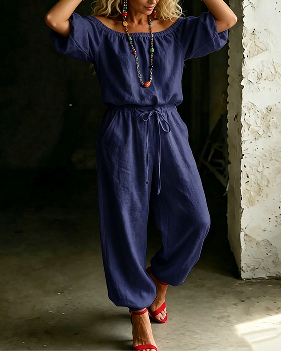 Jumpsuit Off-Shoulder Bindegürtel Tailliert