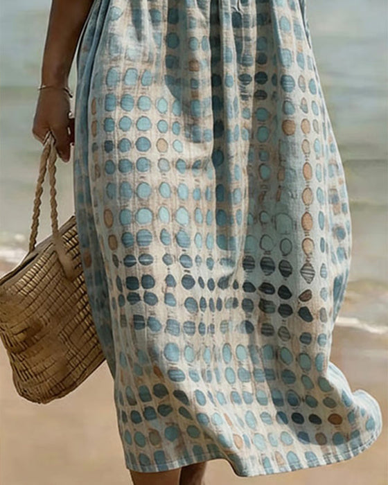 Kleid Tupfen Rundhalsausschnitt Print Halbarm