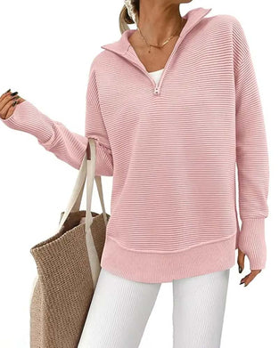 Gestreifter Langarm-Sweatshirt Mit Kragen Und Reißverschluss