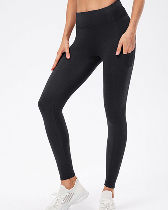 Einfarbige Leggings mit Fleece-Taschen