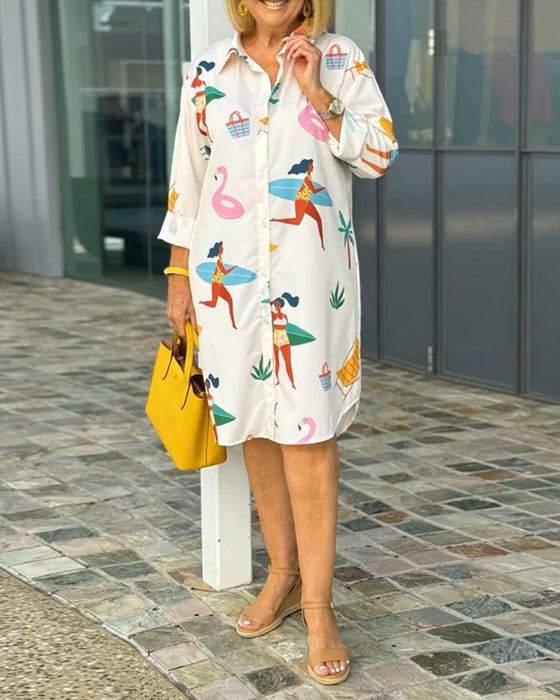 Kleid Mit Reverskragen Und Grafikdruck