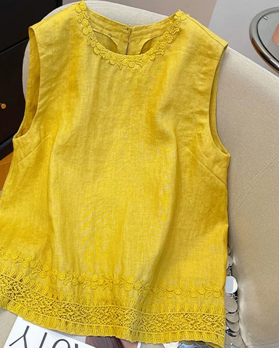 Tank Top Rundhals Bestickter Besatz