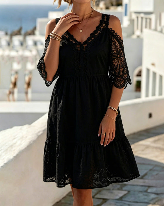 Kleider Spitze Off-Shoulder Gestuft Kurz