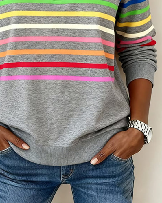 Modisches Sweatshirt Mit Halbem Reißverschluss Und Regenbogenstreifen