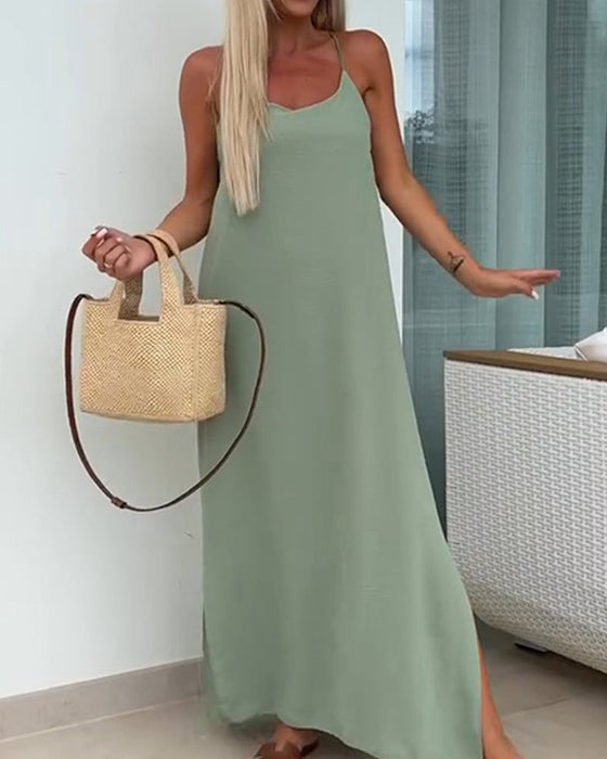 Kleid Rundhals Unifarbe Träger