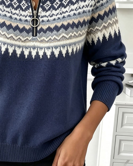 Rundhals-Pullover Mit Reißverschluss Und Diamantmuster