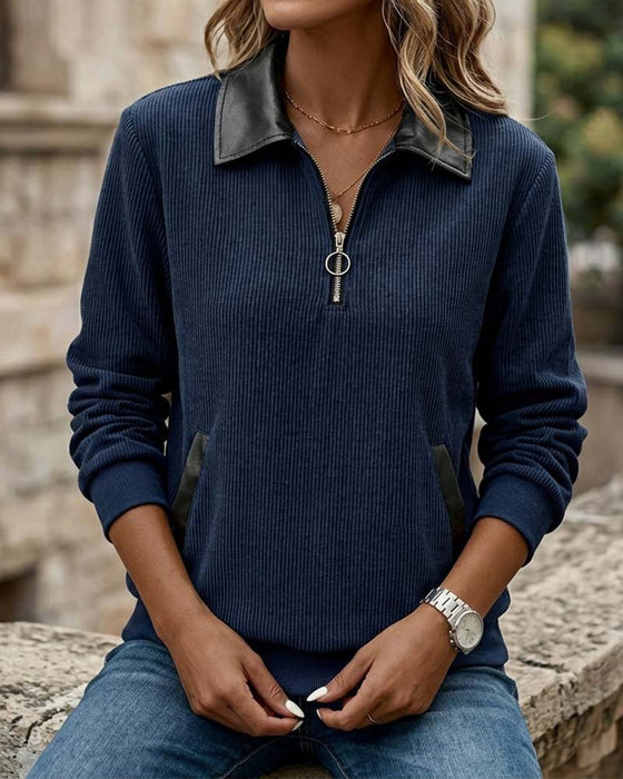 Sweatshirt Revers Reißverschluss Langarm