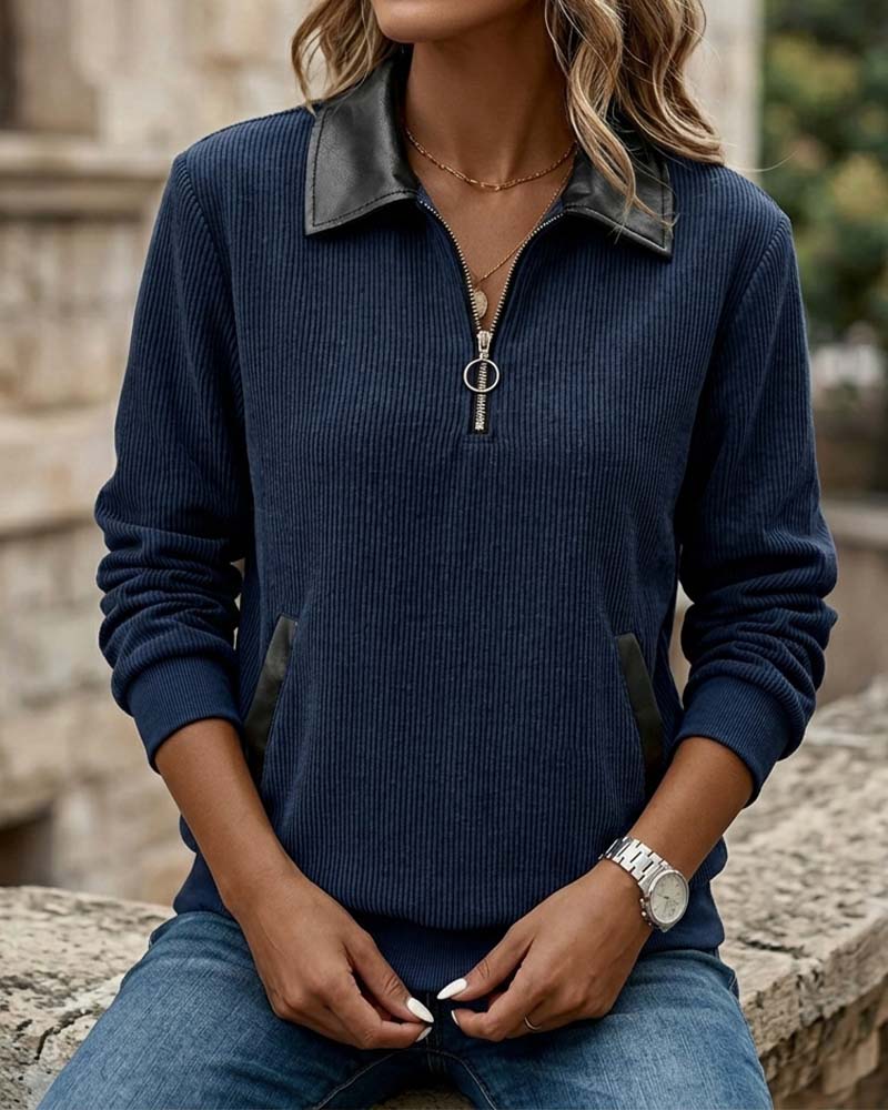 Sweatshirt Revers Reißverschluss Langarm