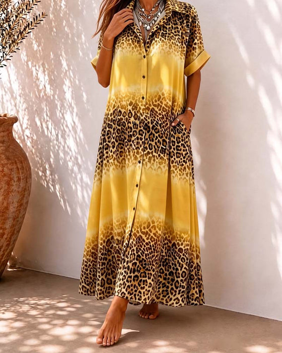 Kleid Kragen Leopard Druck Gradient Hemd