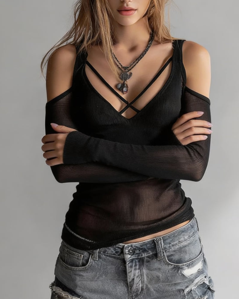 Bluse Gekreuzt V-Ausschnitt Off-Shoulder