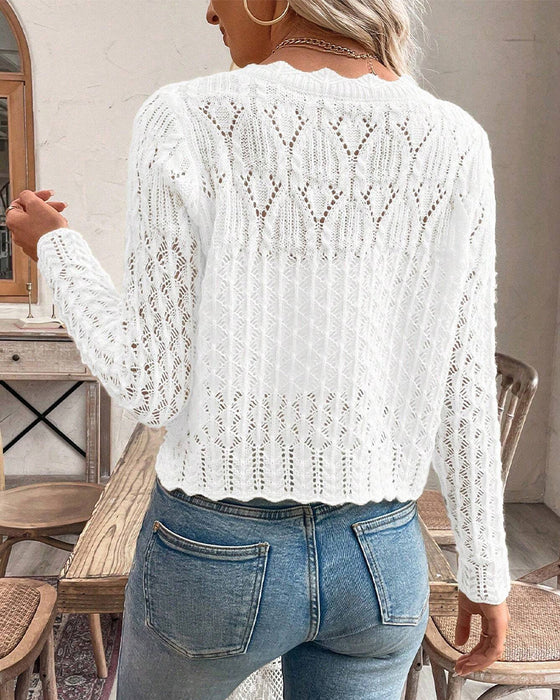 Strickjacke Lässig Rundhalsausschnitt Mit Knöpfen