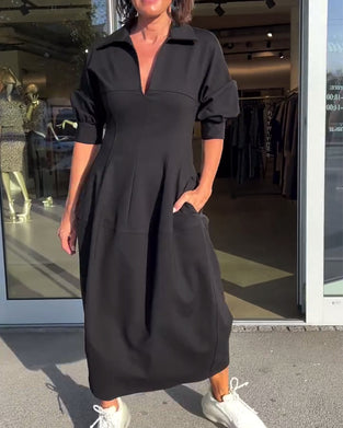 Einfarbiges freizeitkleid mit revers