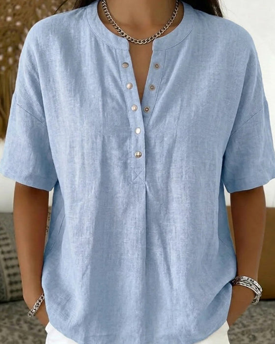 Bluse Solid Farbe Lässig Kurz Ärmel