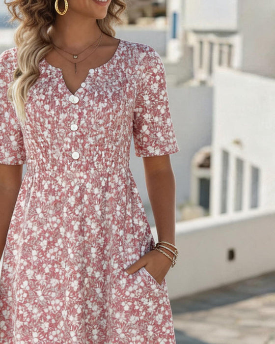 Kleid V-Ausschnitt Kurzarm floral