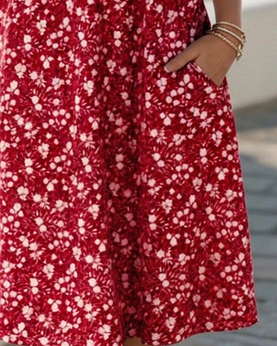 Kleid V-Ausschnitt Kurzarm floral