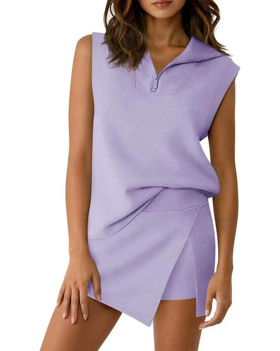 Zweiteiliges Set Reißverschluss Ärmelloses Oberteil Skort