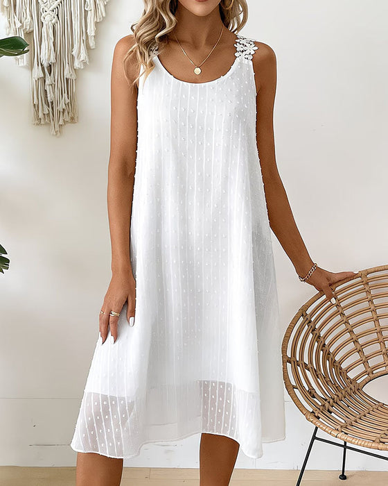 Kleid im Tank-Stil gepunkteter Jacquard Blumen-Spitzen-Träger