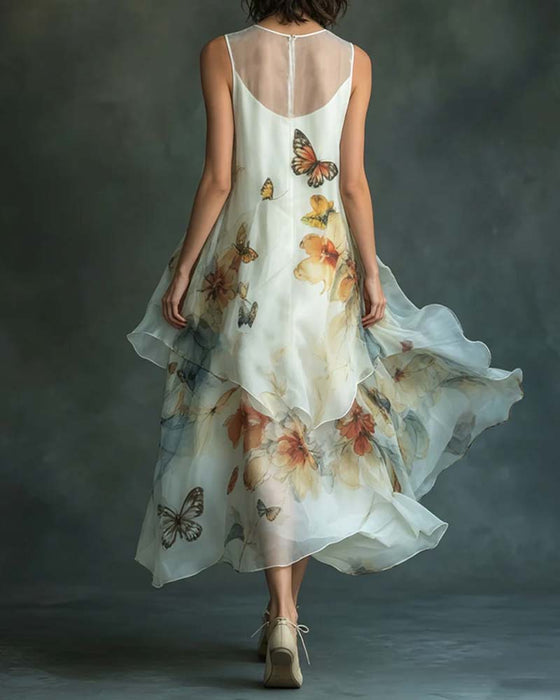 Kleid Ärmellos Schmetterling Print