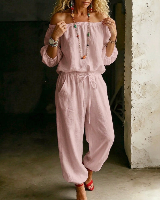 Jumpsuit Off-Shoulder Bindegürtel Tailliert