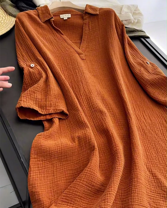 Kleid Langarm Einfarbig Einfacher Kragen