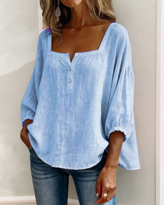 Bluse Einfach Quadratischer Ausschnitt Langarm