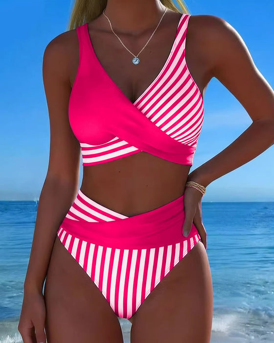 Bikini Gekreuzte Streifen Bedruckt