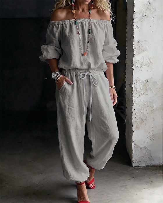 Jumpsuit Off-Shoulder Bindegürtel Tailliert