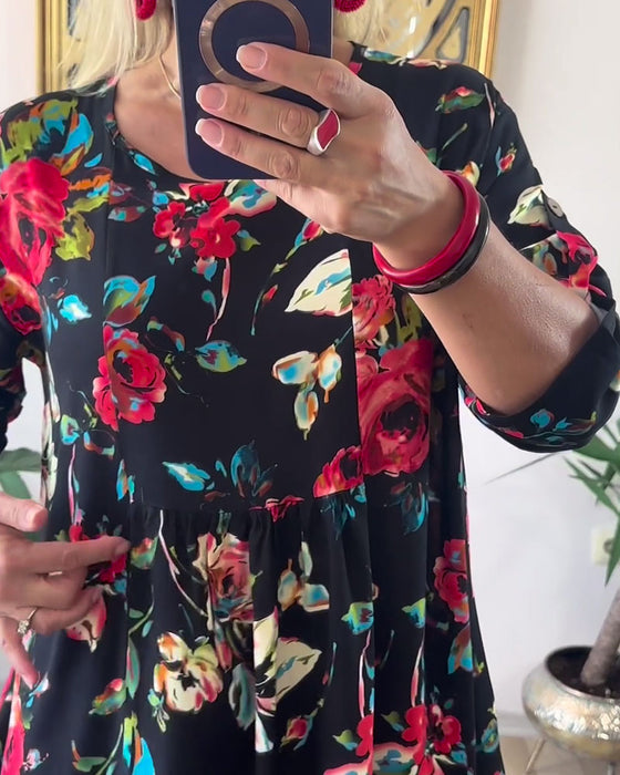 Kleid Locker Oversized Rundhals Bedruckt