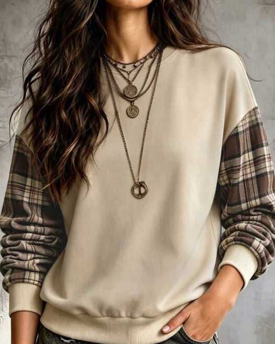 Sweatshirt Plaid Patchwork Raglanärmel