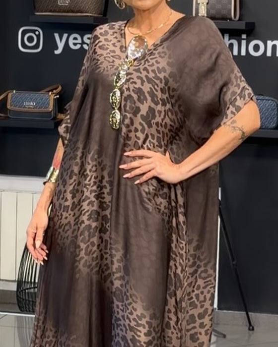 Kleid Gradient V-Ausschnitt Leopardenmuster