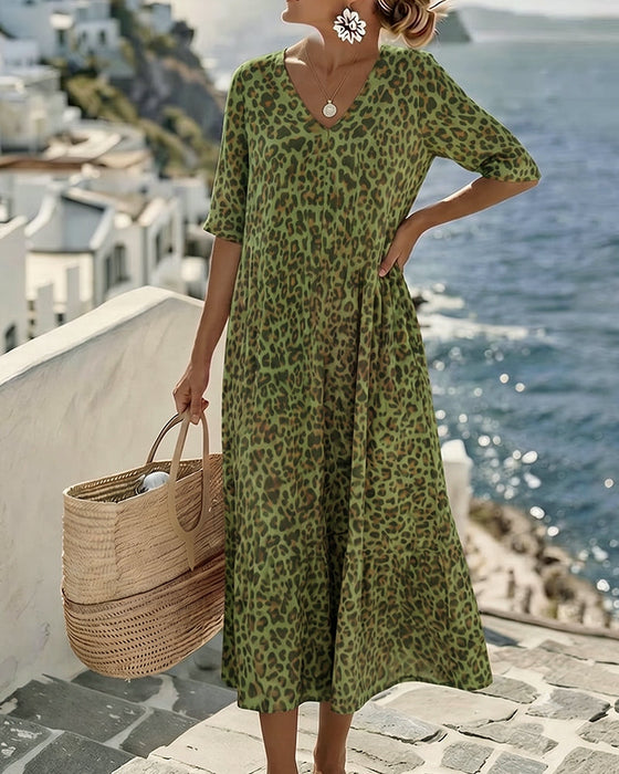 Kleid Leopard V-Ausschnitt Locker