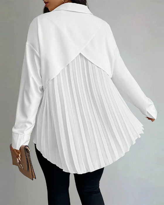Bluse Revers Langarm Plissee