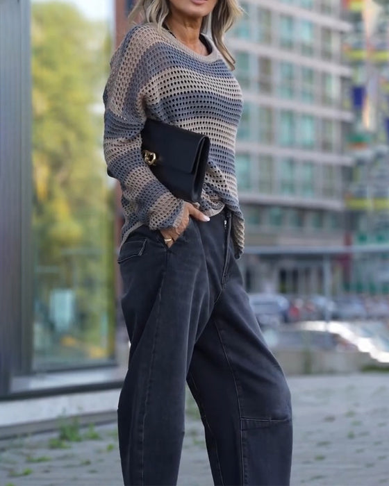 Pullover Streifen Ausschnitt Gestrickt