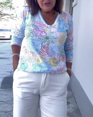 Pullover V-Ausschnitt bedruckt modisch