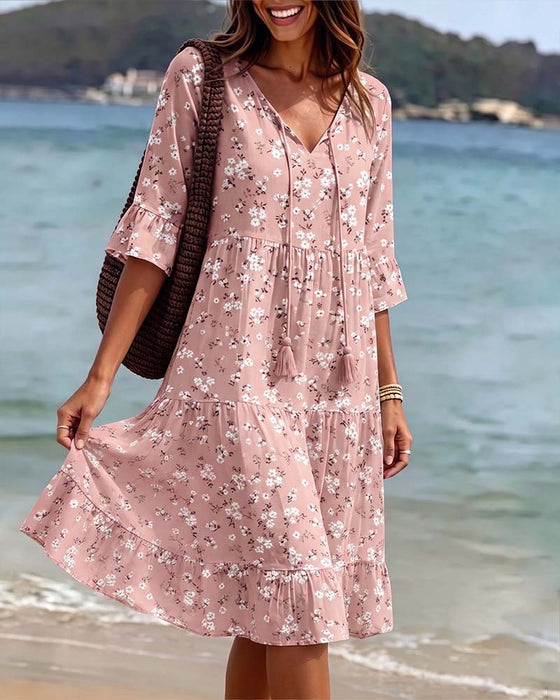 Kleid Blumig V-Ausschnitt Spaghettiträger