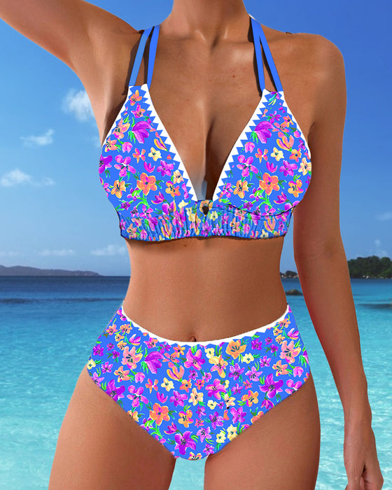 Bikini V-Ausschnitt Blumenmuster Sexy