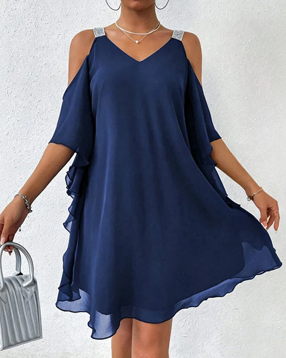 Kleid Paillette Schulterfrei Unifarben