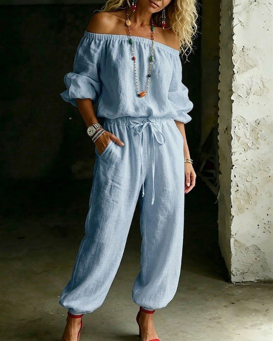 Jumpsuit Off-Shoulder Bindegürtel Tailliert