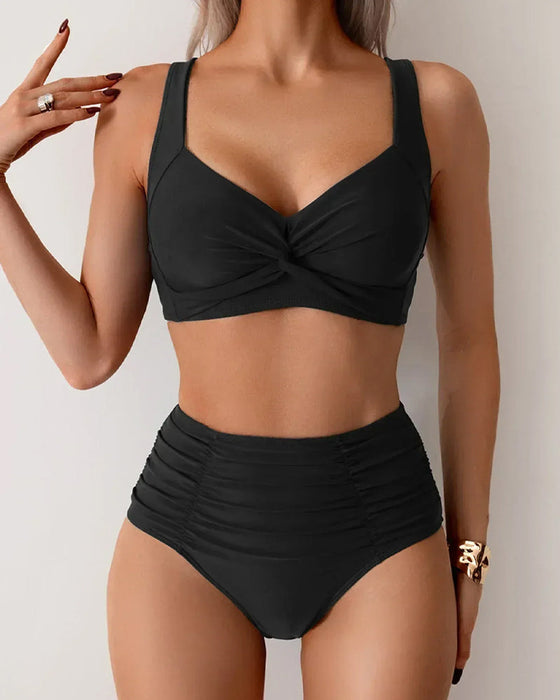 Bikini Einfarbig Knoten Hohe Taille Sexy