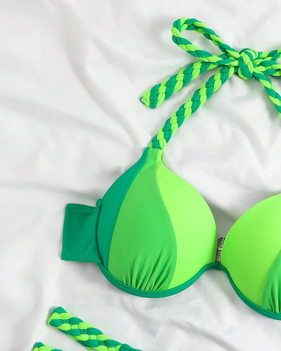 Colorblock-Neckholder-Bikini-Set