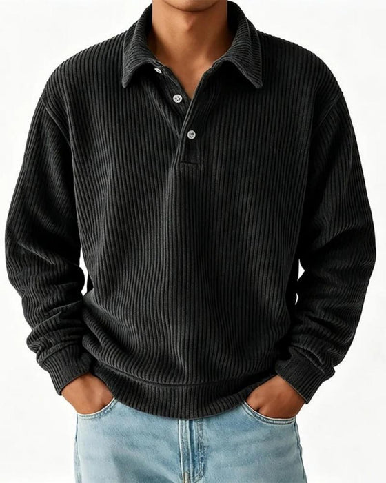 Herren Pullover Sweatshirt Revers Knopf Streifen