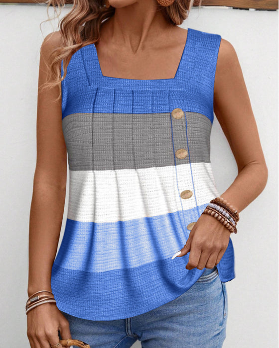 Gestreiftes Tanktop mit Knöpfen und Falten