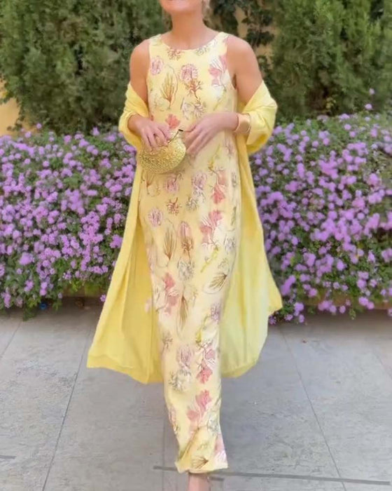 Set Ärmellos Maxi Kleid + Passender Cardigan