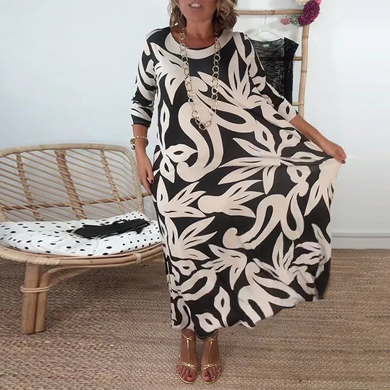 Kleid Mit Rundhalsausschnitt Und Langen Ärmeln Mit Druck