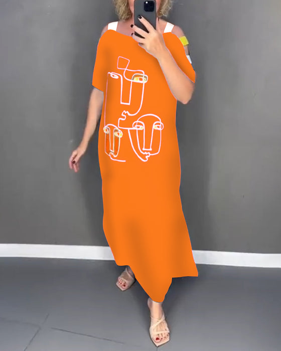 Kleid Schulterfrei Hohlauschnitt Druck Schlitz